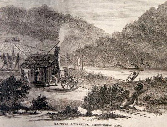 Natives attacking shepherd's hut by Samuel Calvert 